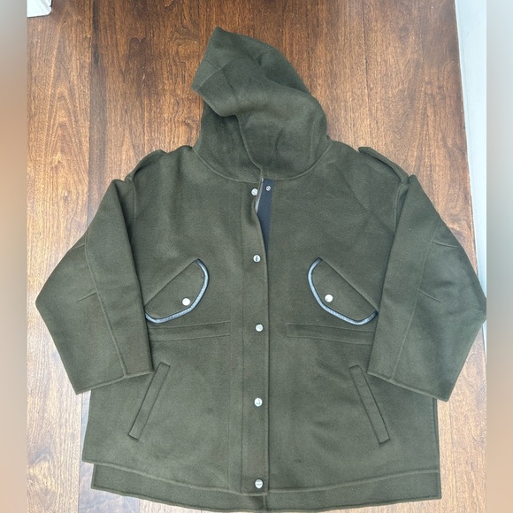 Maje wool blended coat with leather details. Military green color. Size 1. - Picture 1 of 16